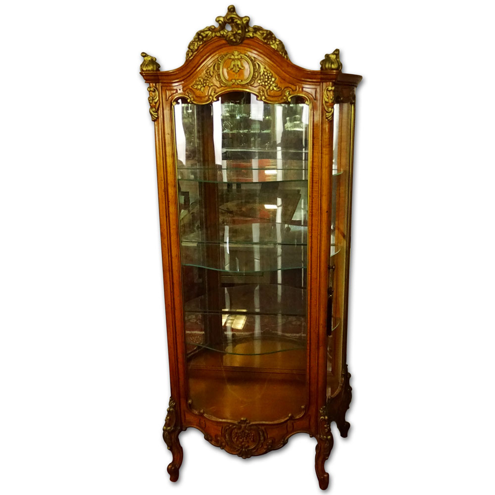 Mid-Century Modern Italian Carved and Painted Curved Glass Curio Cabinet