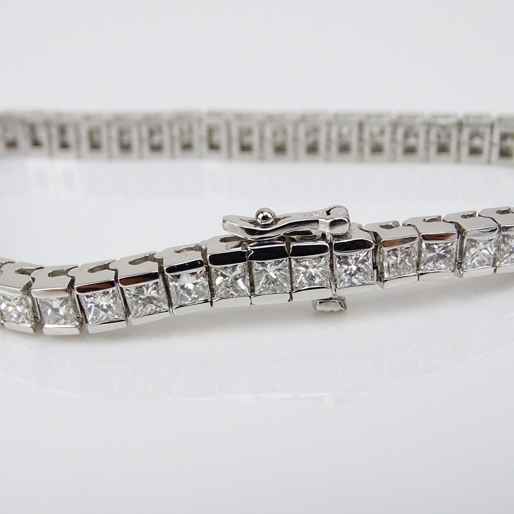 Approx. 10.50 Carat Princess Cut Diamond and 14 Karat White Gold Line Bracelet