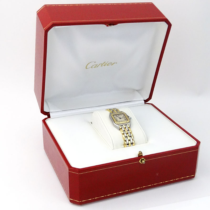 Lady's Vintage Cartier Panthere Stainless Steel and 18 Karat Yellow Gold Watch with Quartz Movement, with Box. 166921. 