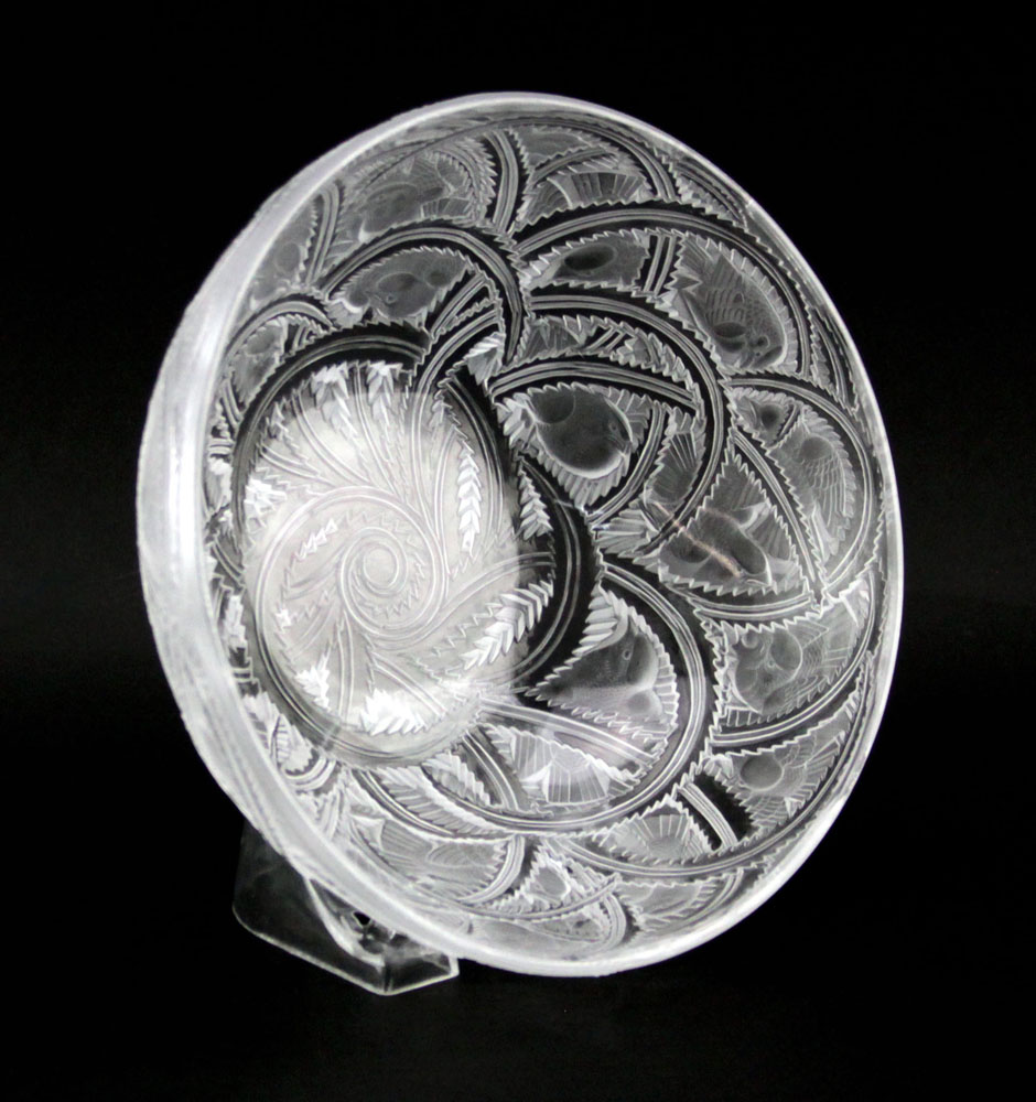 Lalique France "Pinson" Etched Frosted Crystal Bowl