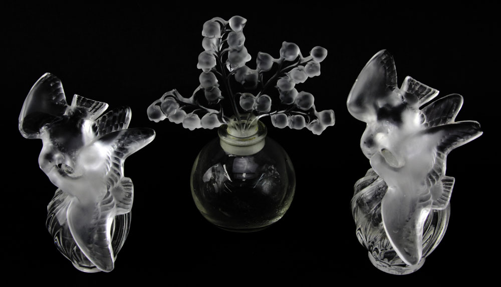 Grouping of Six (6) Lalique France Crystal Perfume Bottles.