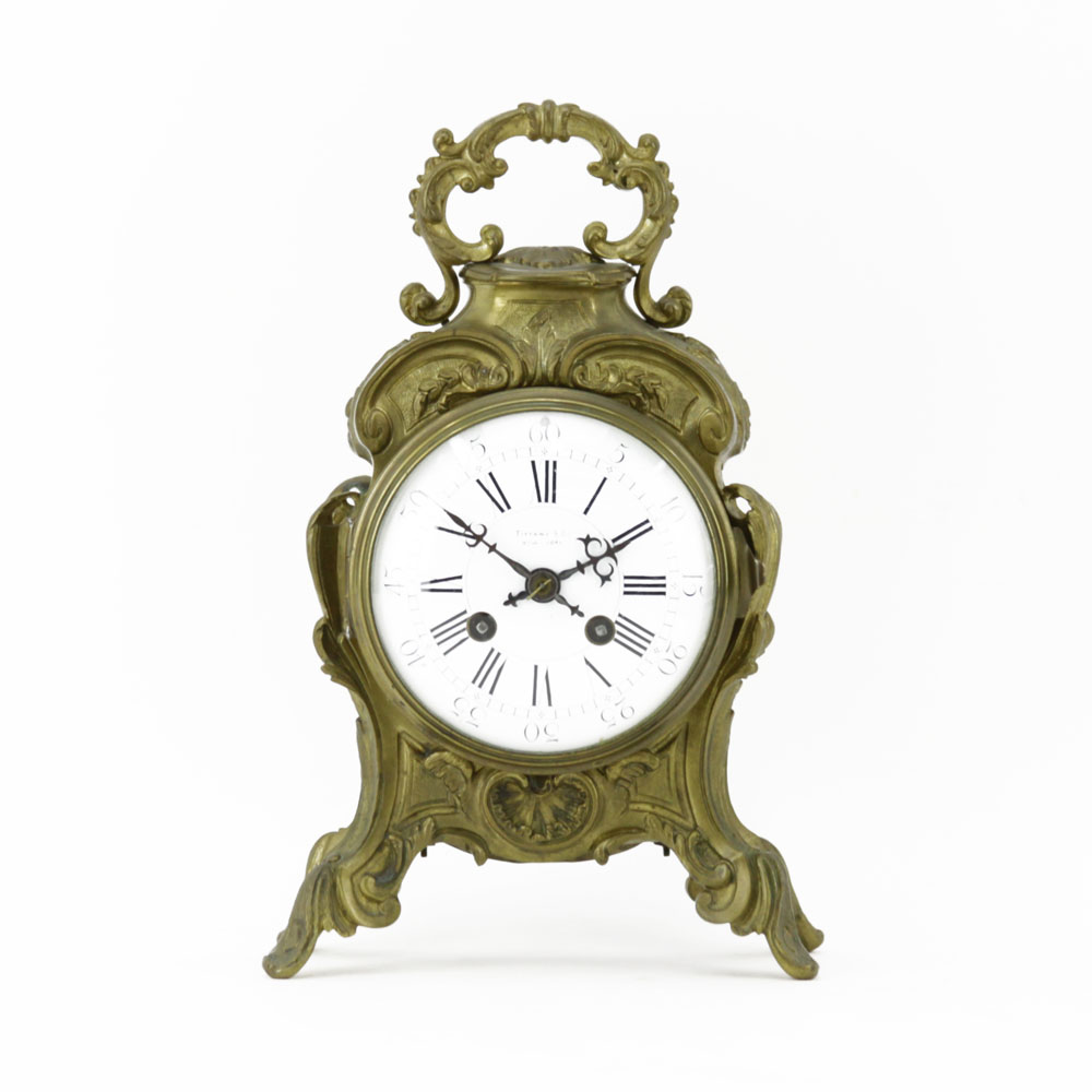 19/20th Century Tiffany & Co Rococo style Bronze Bracket Clock with Porcelain Dial.