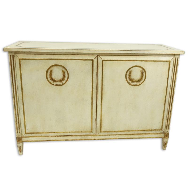 Neirmann Weeks Contemporary Italian Neoclassical Style Parcel Gilt Two Door Cabinet.
