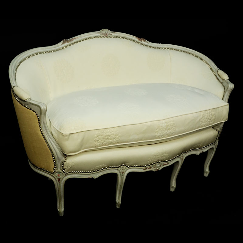 19/20th Century Louis XV Style Painted and Upholstered Settee/Canape.