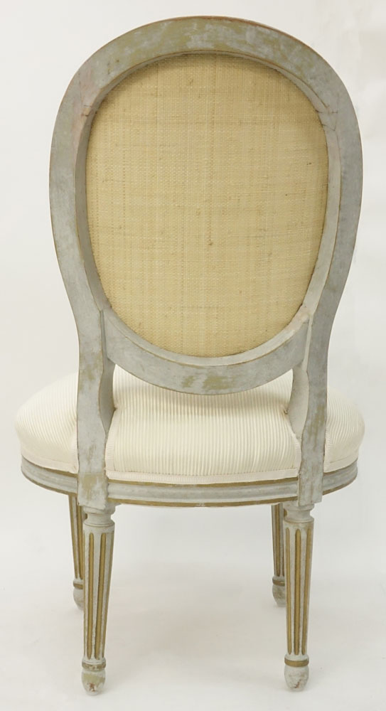 19/20th Century Louis XVI Style Painted Upholstered Chauffeuse Chair.