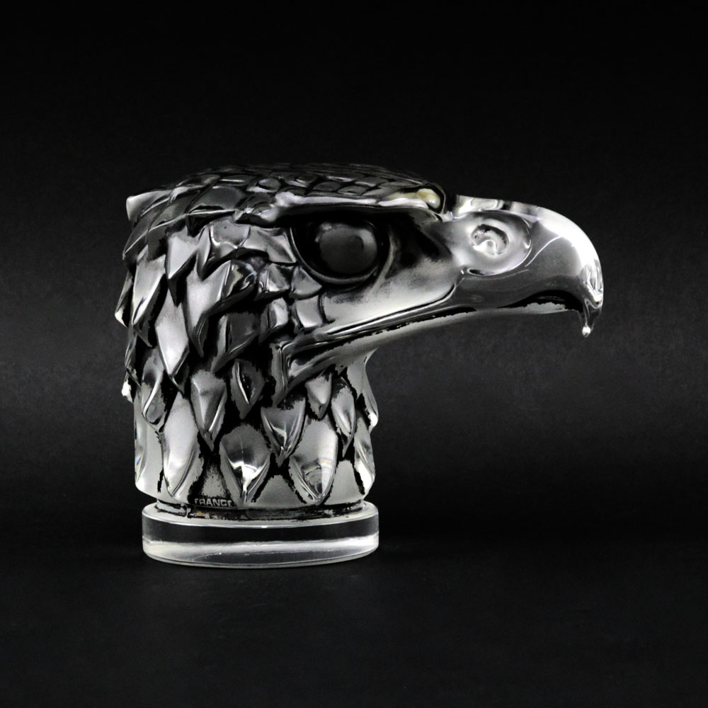 Rene Lalique, France Hood Ornament "Tete D'Aigle", Pressed Glass with Gray Patina, 1928 Design. 
