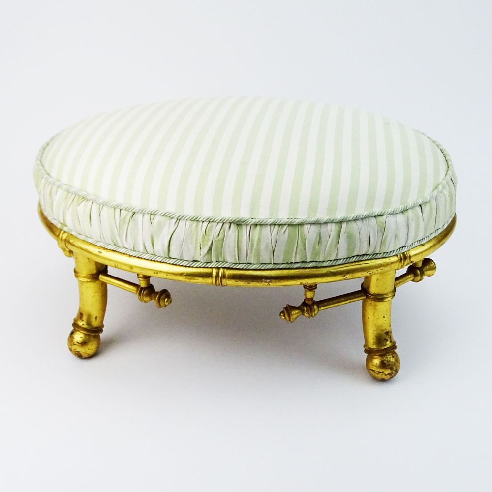 Bancroft & Dyer Furniture Gilt Wood Bamboo Style Upholstered Foot Stool.