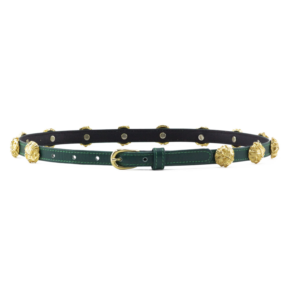 Yves Saint Laurent Italian Genuine Green Leather Belt with Gilt Brass Inserts