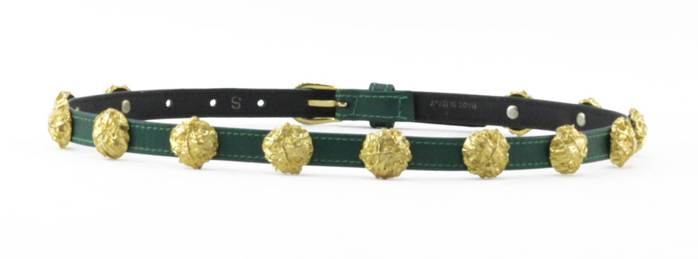 Yves Saint Laurent Italian Genuine Green Leather Belt with Gilt Brass Inserts