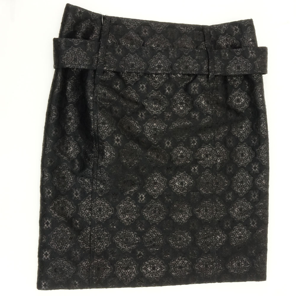 Prada Italian Black and Metallic Sheen Pattern Skirt.
