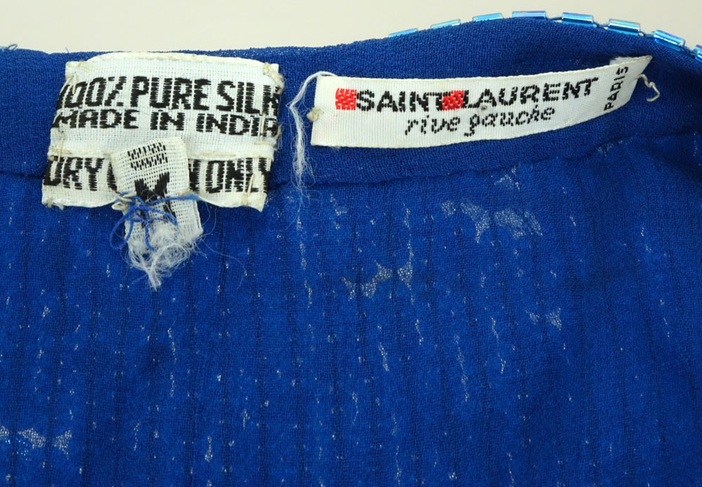 Yves Saint Laurent Rive Gauche Blue Sequin Silk Tank Top