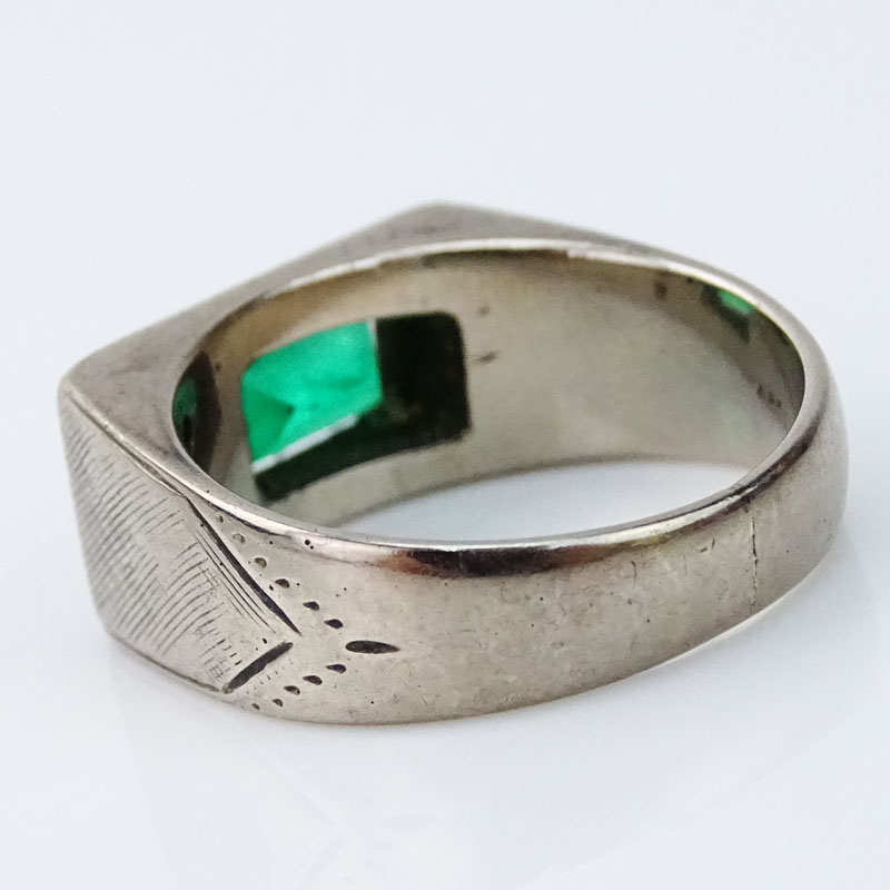 Men's Vintage Emerald, Diamond and 18 Karat White Gold Ring