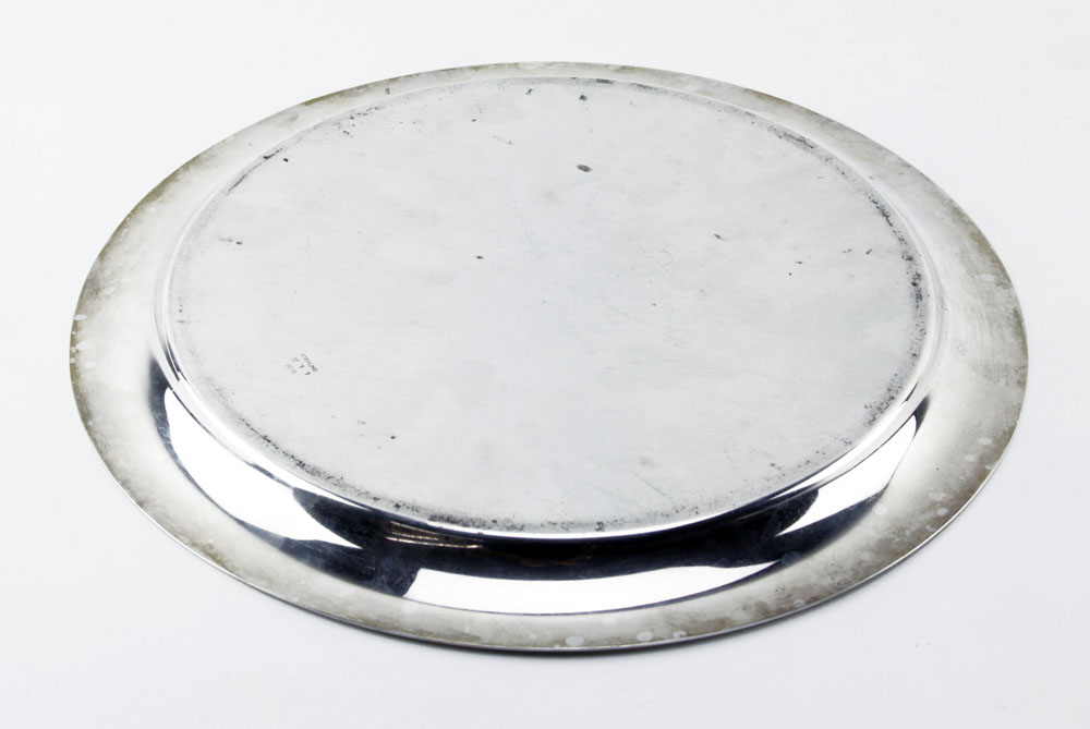 Sterling Silver Round Tray. Stamped "Sterling M11 RB" on underside. 