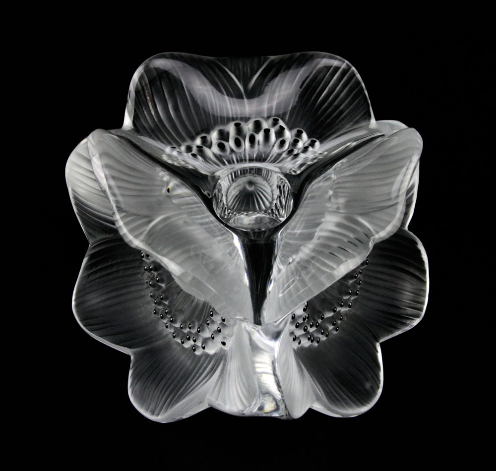 Lalique France Three-Anemones Crystal Candlestick