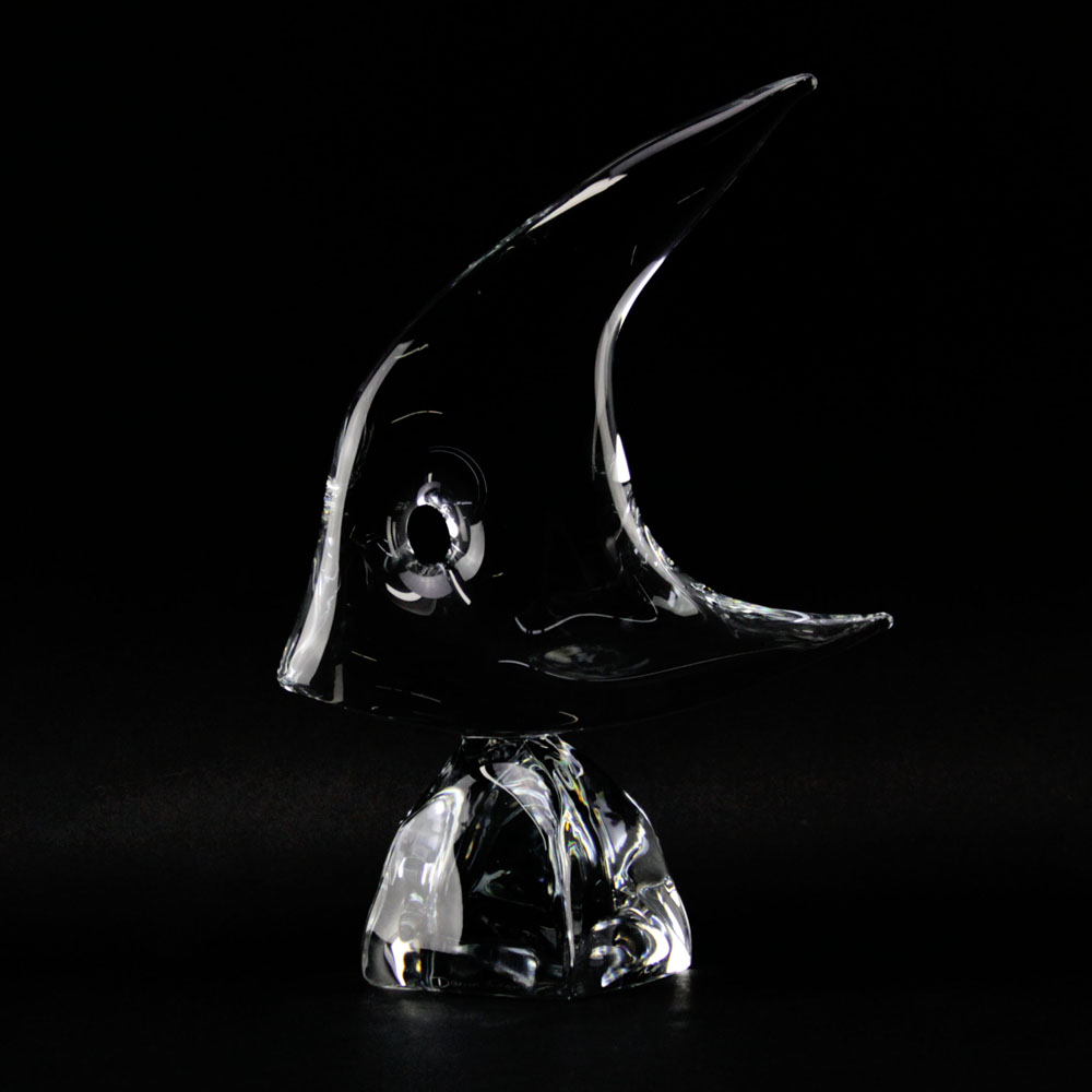 Large Daum France Glass Angel Fish Sculpture.