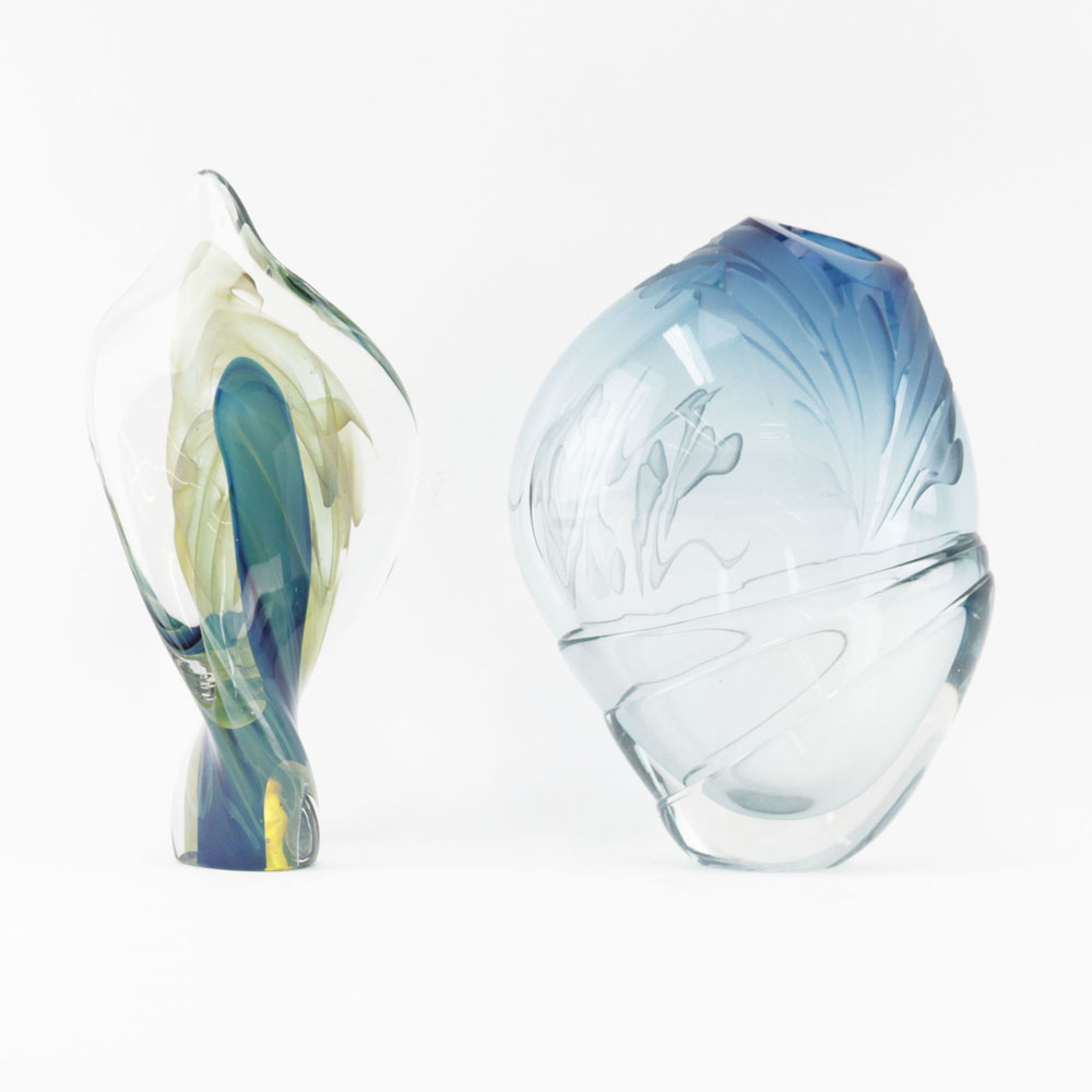 Grouping of Two (2) Art Glass Vase and Sculpture.