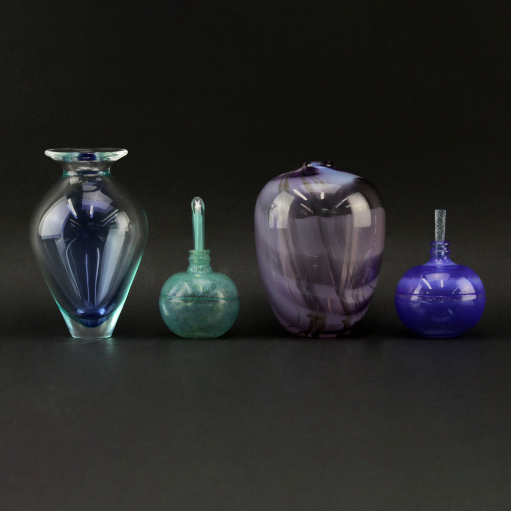Grouping of Four (4) Art Glass Vases and Perfume Bottles