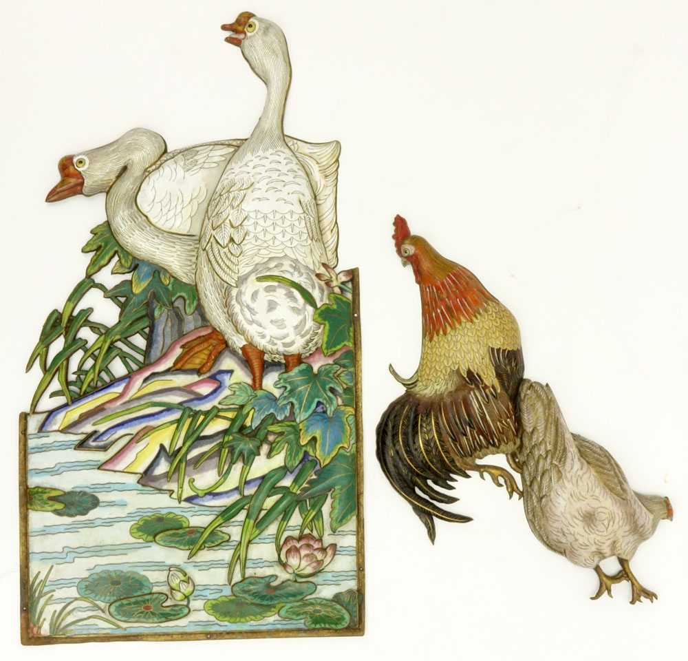 Grouping of Two (2) 19th Century Chinese Cloisonne Enamel Panels.