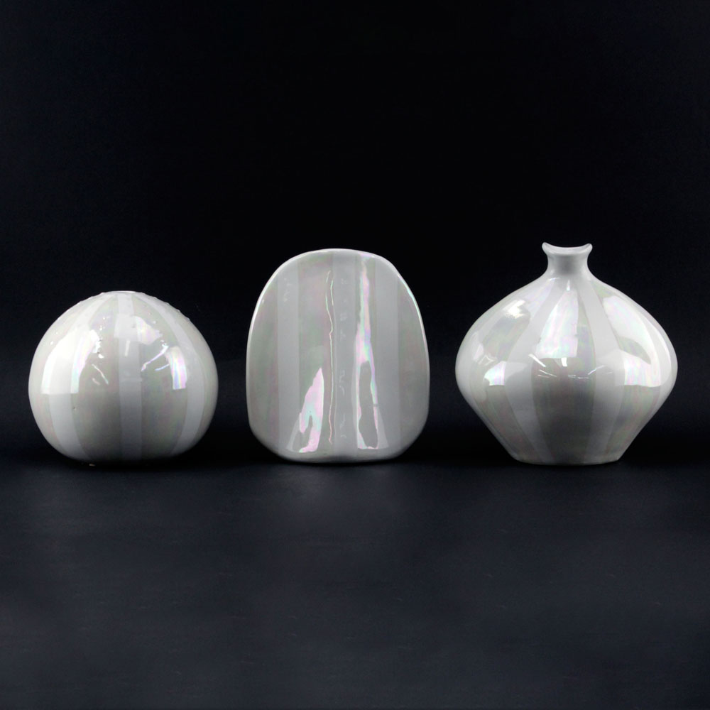 Lot of Three (3) Alka Malta Studio Art Ceramic Lusterware Vases.