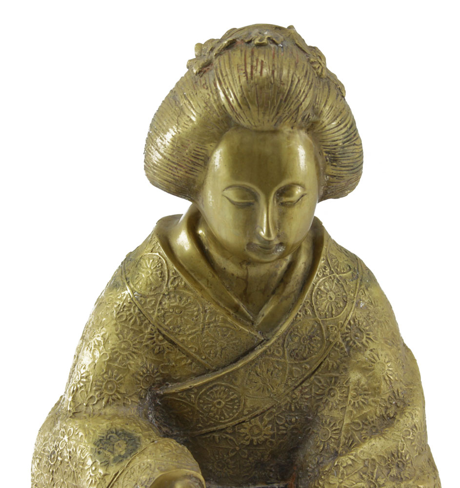 20th Century Japanese Gilt Bronze Seated Okimono Girl