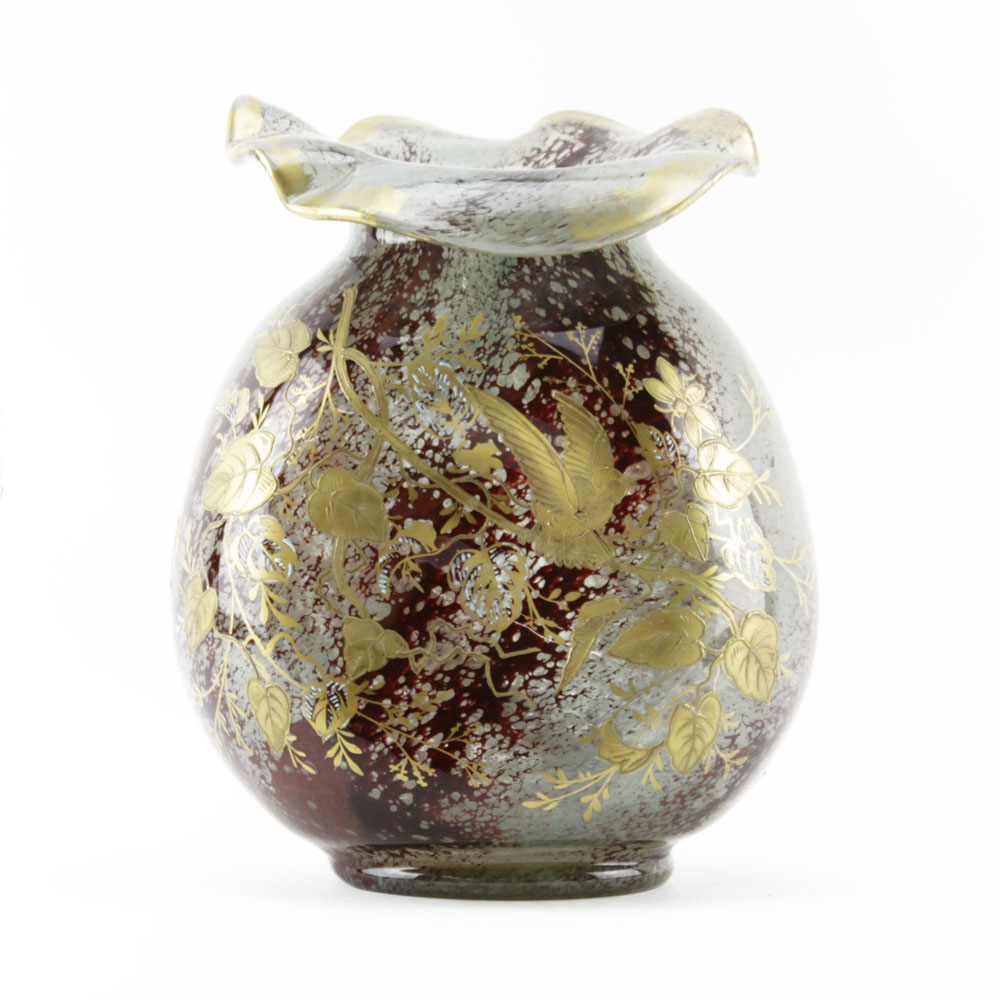 Moser Gilt Hand Painted Art Glass Vase