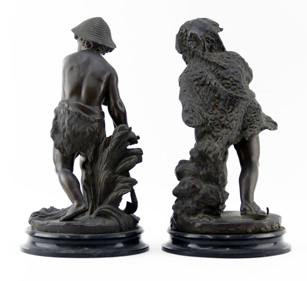 Pair of French Bronze Sculptures on Marble bases
