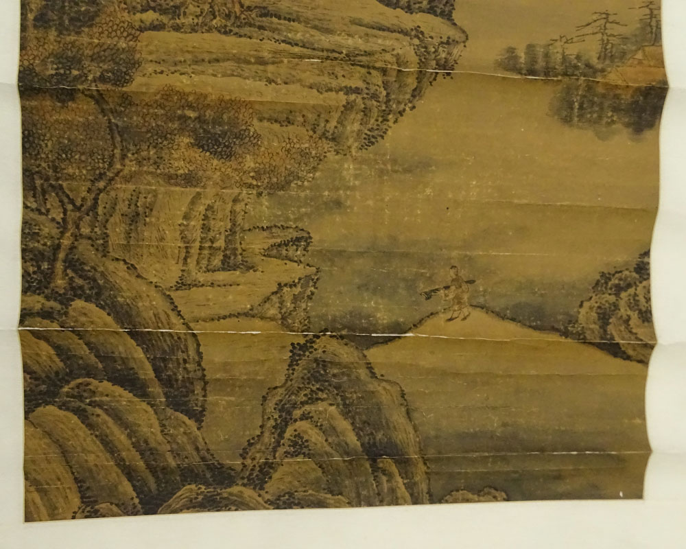 Antique Chinese Hand Painted Scroll on Paper. Landscape With Figure" 