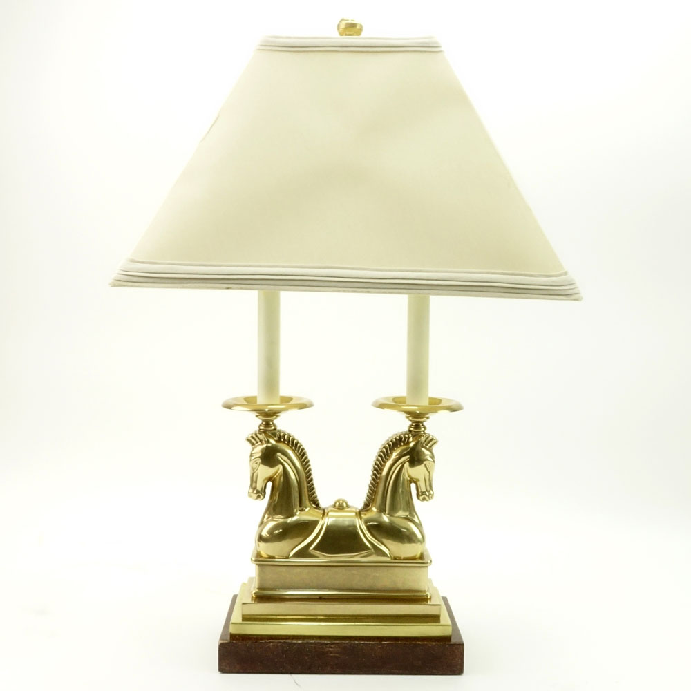 Vintage Brass Twin Horse Bust Secretary Desk Lamp