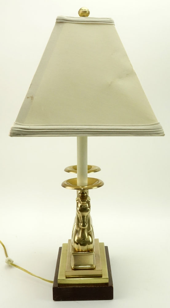 Vintage Brass Twin Horse Bust Secretary Desk Lamp