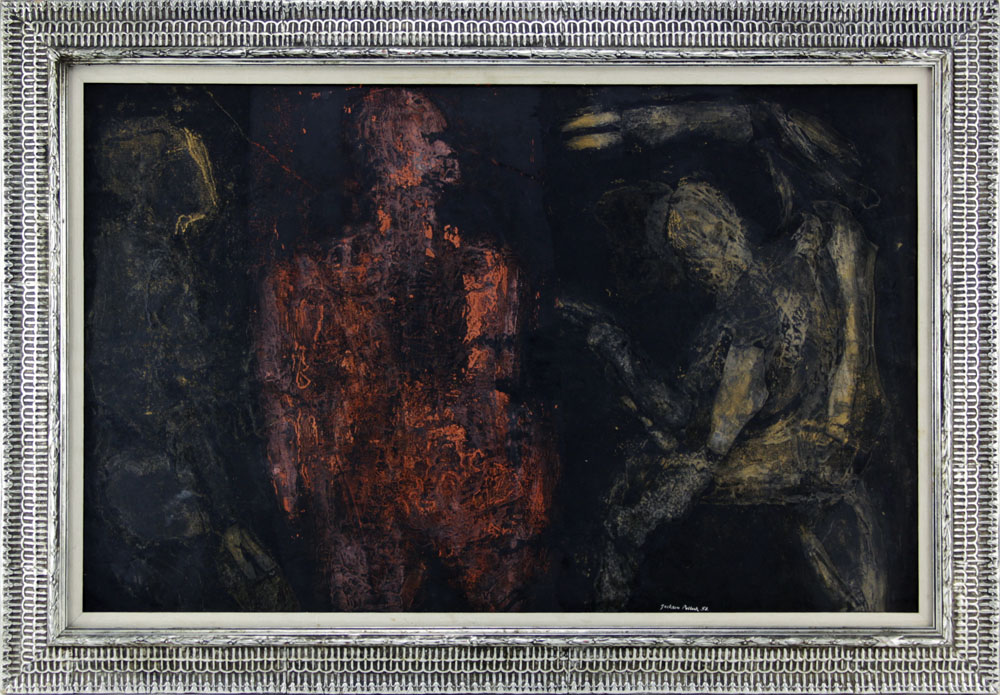 Attributed to: Jackson Pollock, American (1912-1956) Oil on Masonite, "Age" 