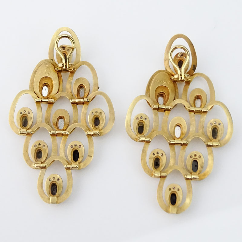 Erte, French (1892-1990) Vintage 14 Karat Yellow Gold, Diamond and Black Onyx "Dream Voyage" Earrings