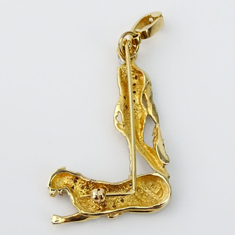 Erte, French (1892-1990) Vintage 14 Karat Yellow Gold, Diamond and Ruby "L" Pendant Brooch