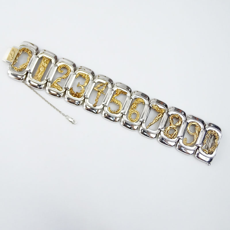 Erte, French (1892-1990) Vintage 14 Karat Yellow Gold and Sterling Silver Numbers Bracelet