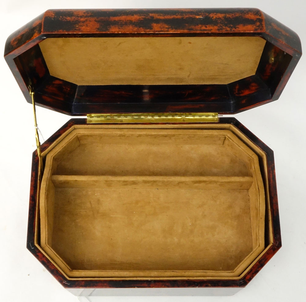 Large Vintage Karl Springer Lacquer Jewelry Box with Suede Lining.