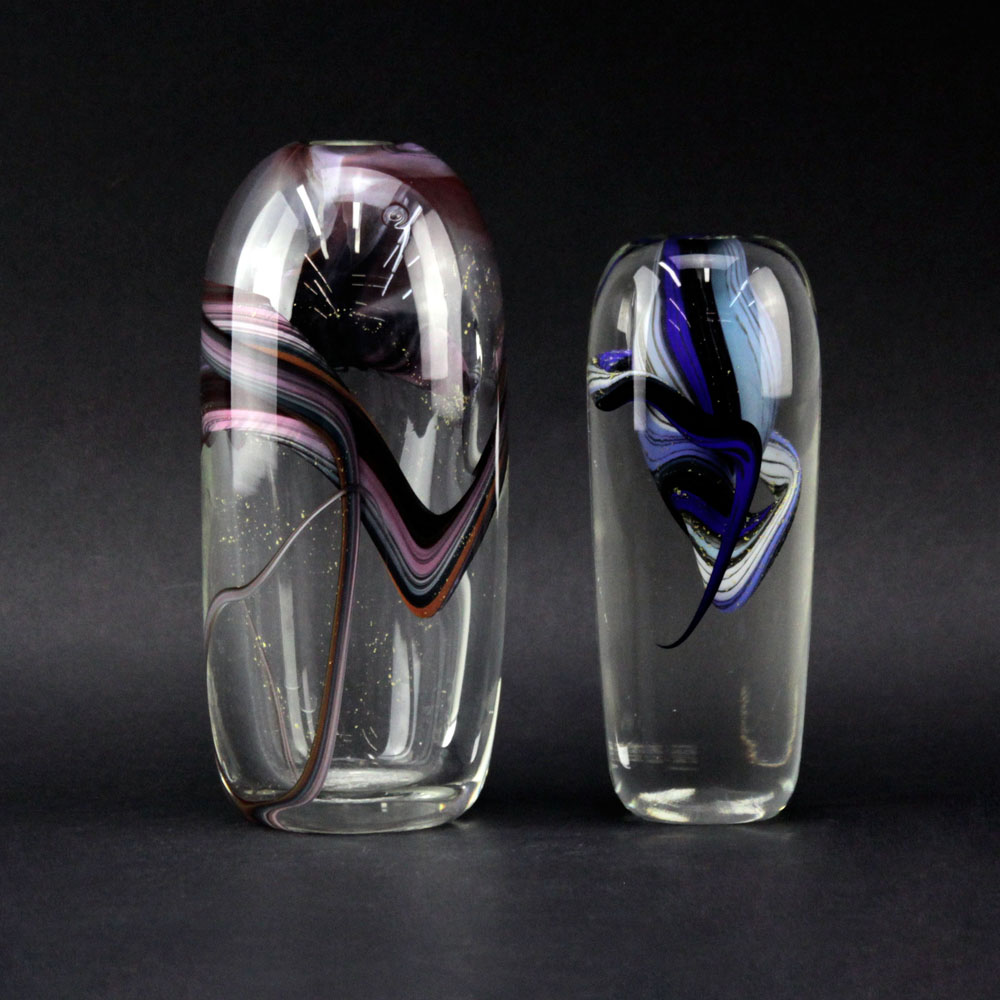Grouping of Two (2) Claude Morin, French (b-1932) Modern Hand Blown Art Glass Vases