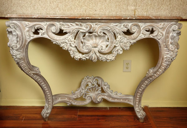 20th Century Louis XV Style  Rococo Marble Top Console Table.