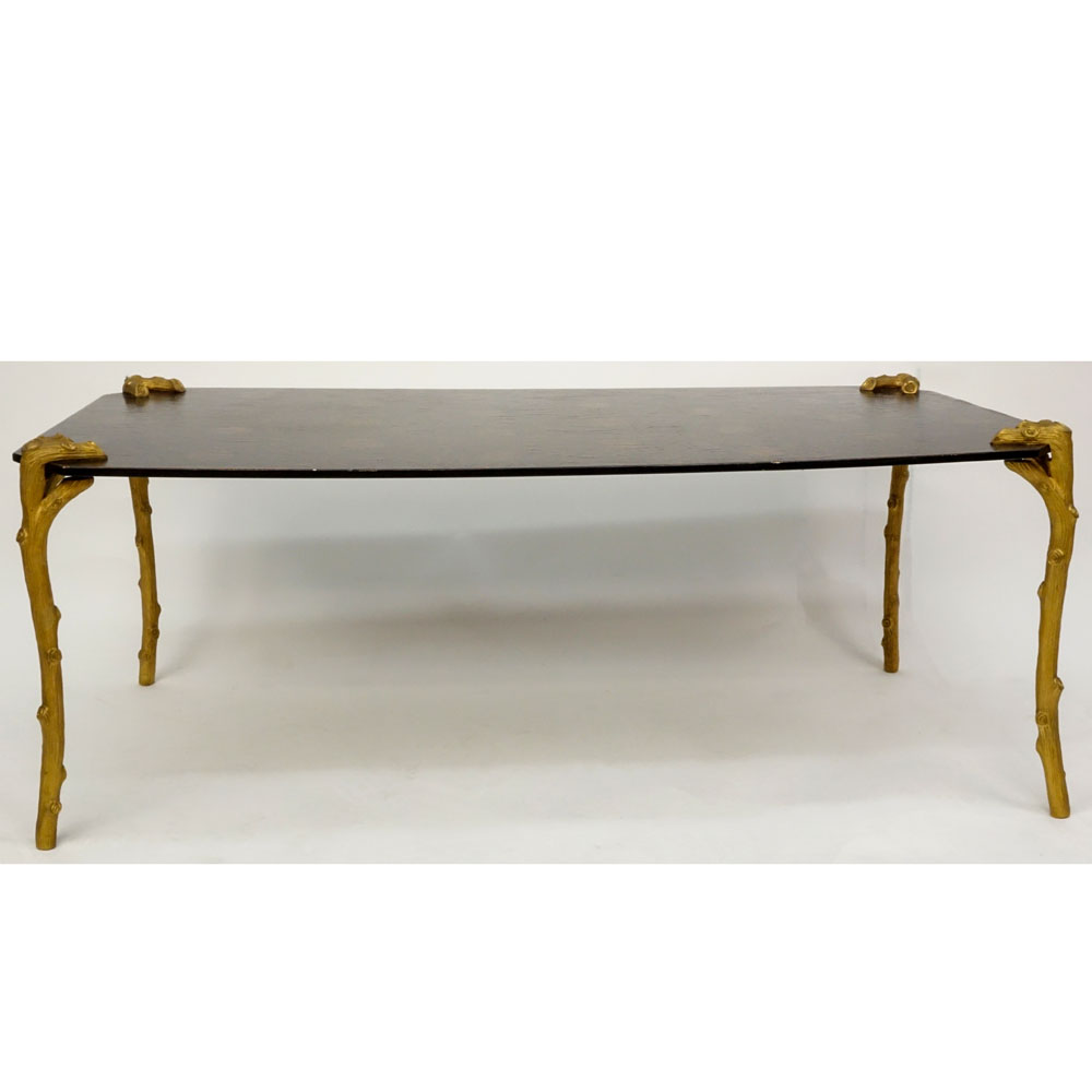 19/20th Century Lacquered Wooden Top Coffee Table with Gilt Bronze Legs