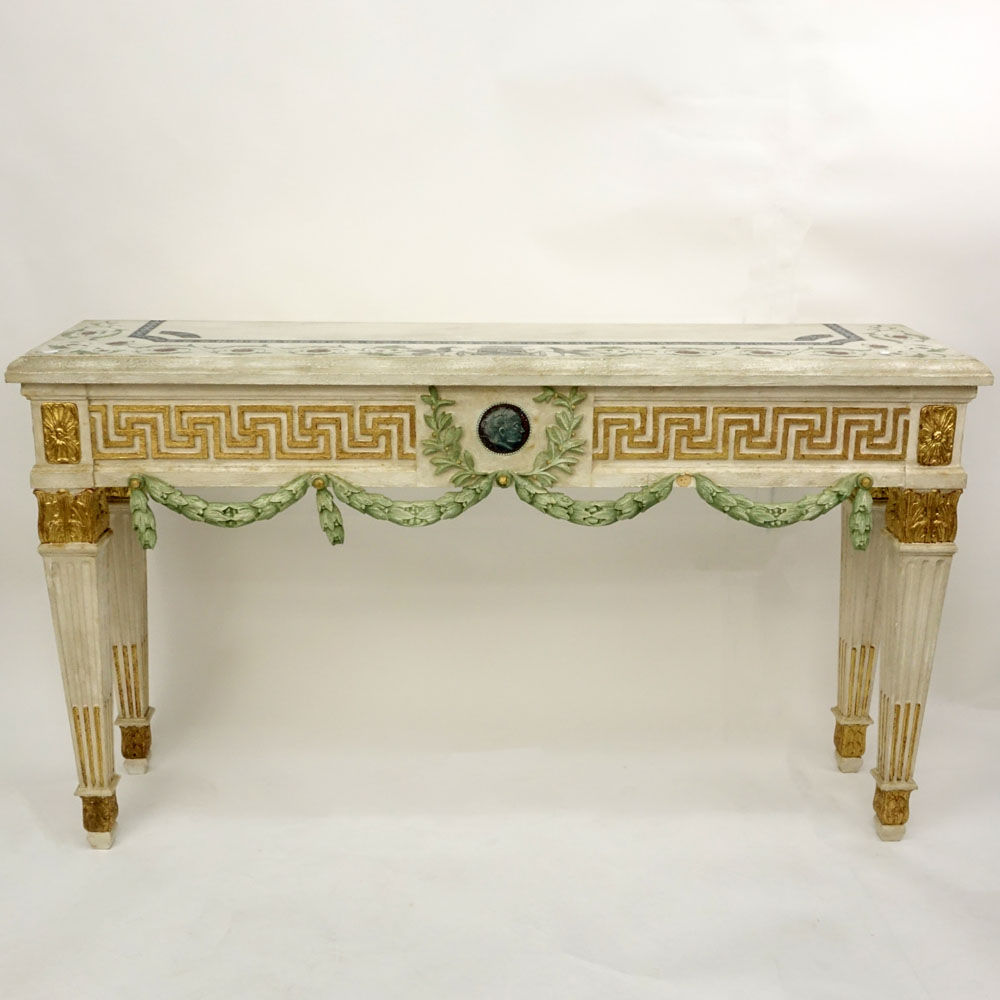 20th Century Italian Neoclassical Style Parcel Gilt Painted Console Table