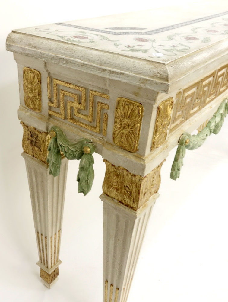 20th Century Italian Neoclassical Style Parcel Gilt Painted Console Table