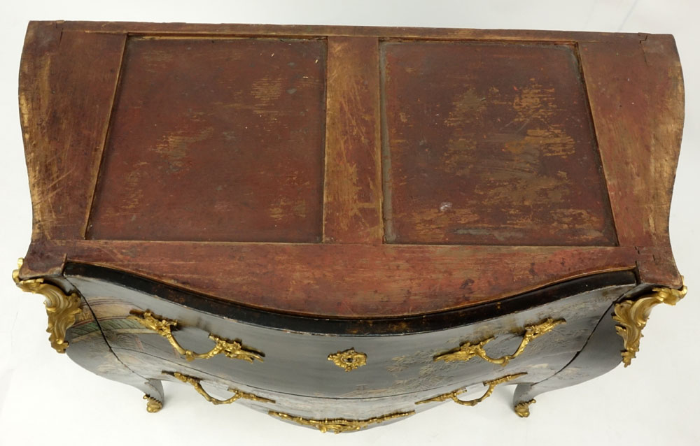 19th Century Louis XV  Bronze Mounted Lacquered Two Drawer Marble Top Commode.
