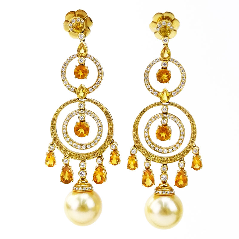 Large Pair of Yellow Gold Chandelier Earrings.