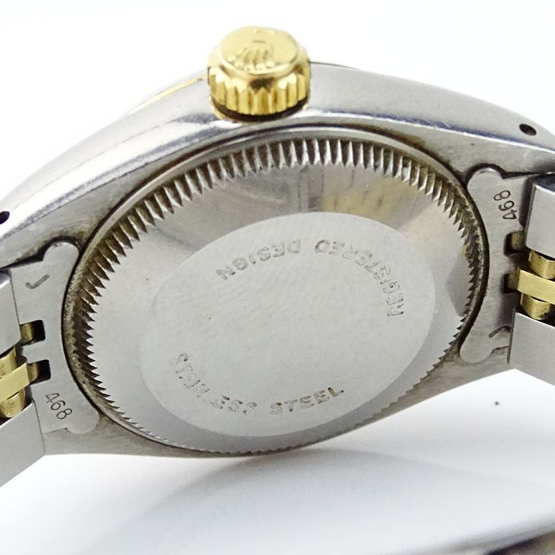 Lady's Circa 1979 Rolex Oyster Perpetual Date Stainless Steel and 14 Karat Yellow Gold Watch