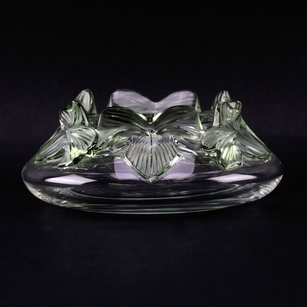 Lalique France "Lierre" Crystal Vase with Mock Green Tinted Leaves. 