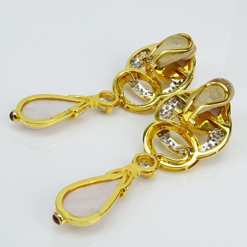 4.50 Carat Pave Set Round Brilliant Cut Diamond, Mabe Pearl and 14 Karat Yellow Gold Detachable Pendant Earrings.