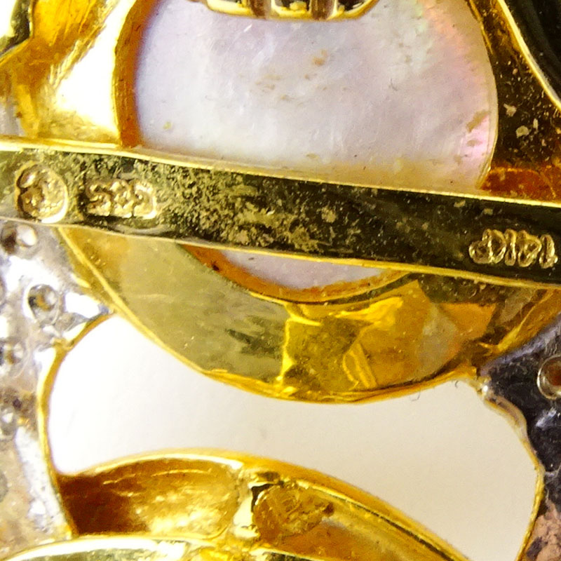 4.50 Carat Pave Set Round Brilliant Cut Diamond, Mabe Pearl and 14 Karat Yellow Gold Detachable Pendant Earrings.