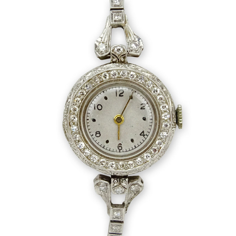Lady's Art Deco Benrus Diamond and Platinum Bracelet Watch