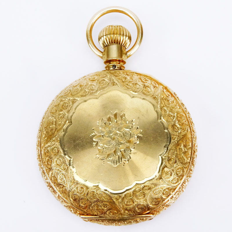 Antique Elgin Natl, Watch Co. 14 Karat Rose Gold Pocket Watch with Chased Case.