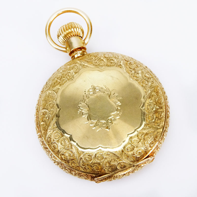 Antique Elgin Natl, Watch Co. 14 Karat Rose Gold Pocket Watch with Chased Case.