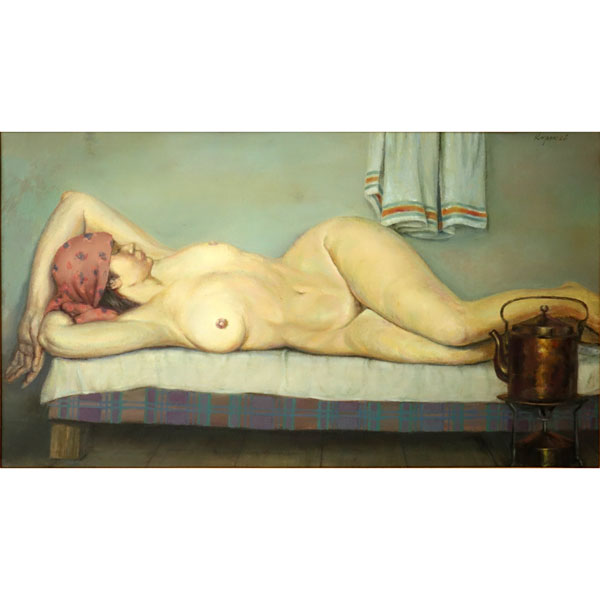20th Century Russian Social Realism Oil on Canvas, Reclining Nude