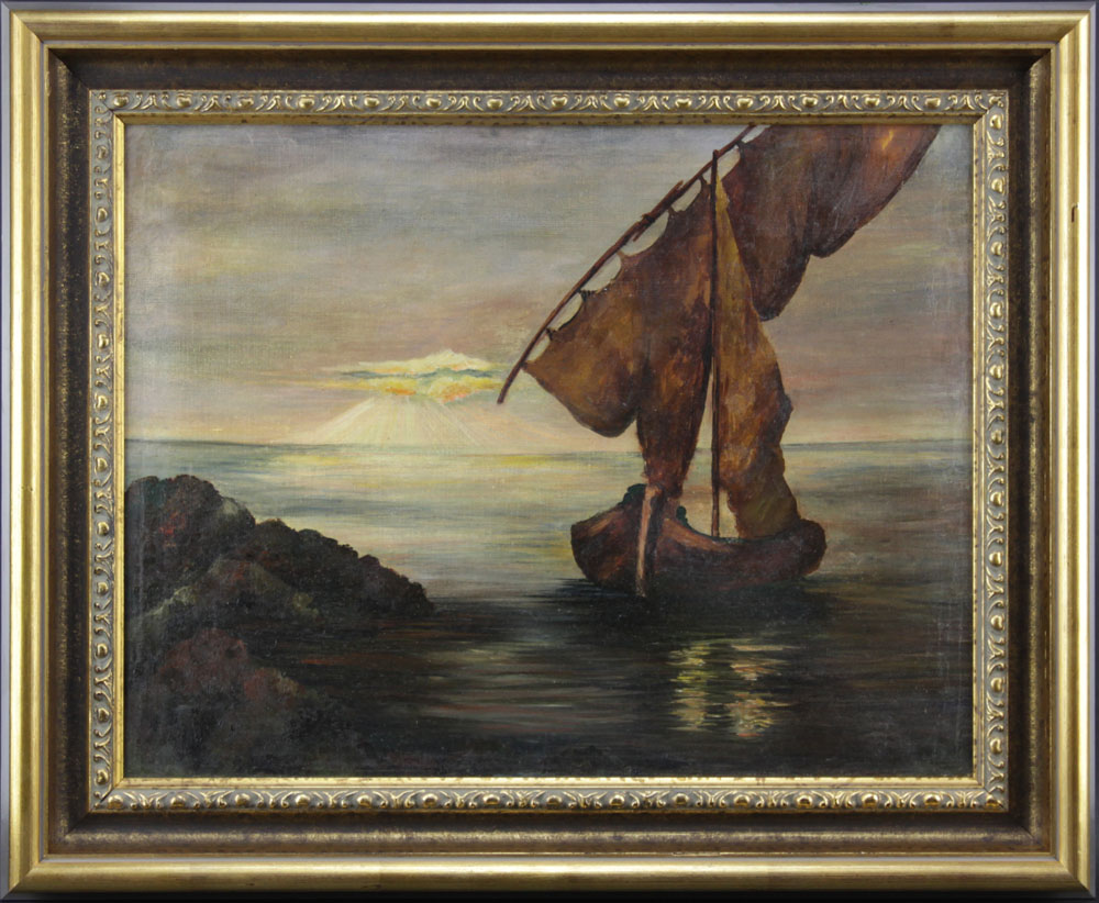 19th Century European School Oil on Canvas "Boat in Open Water" Unsigned